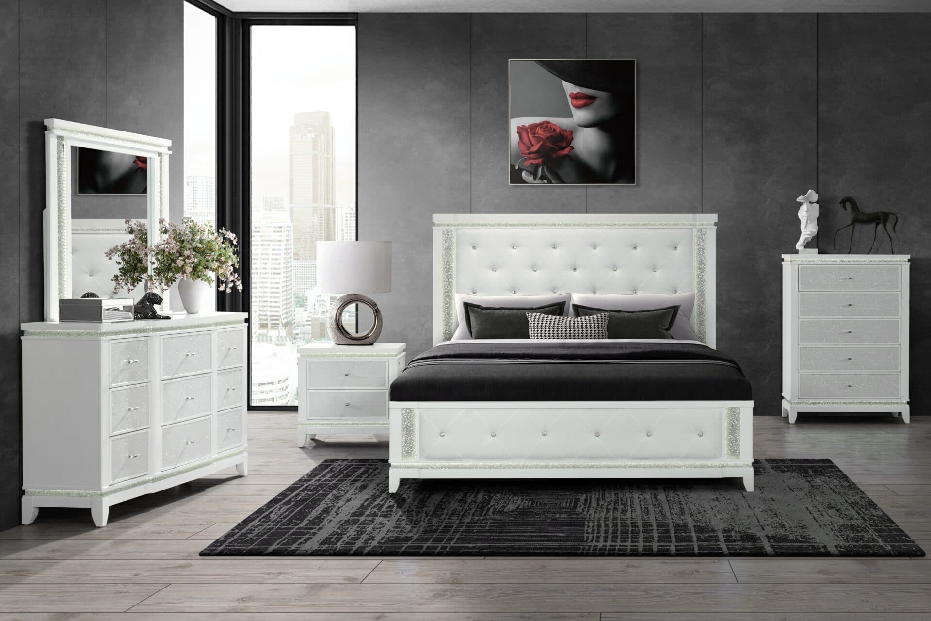 ALINA WHITE KING BED GROUP WITH LED
