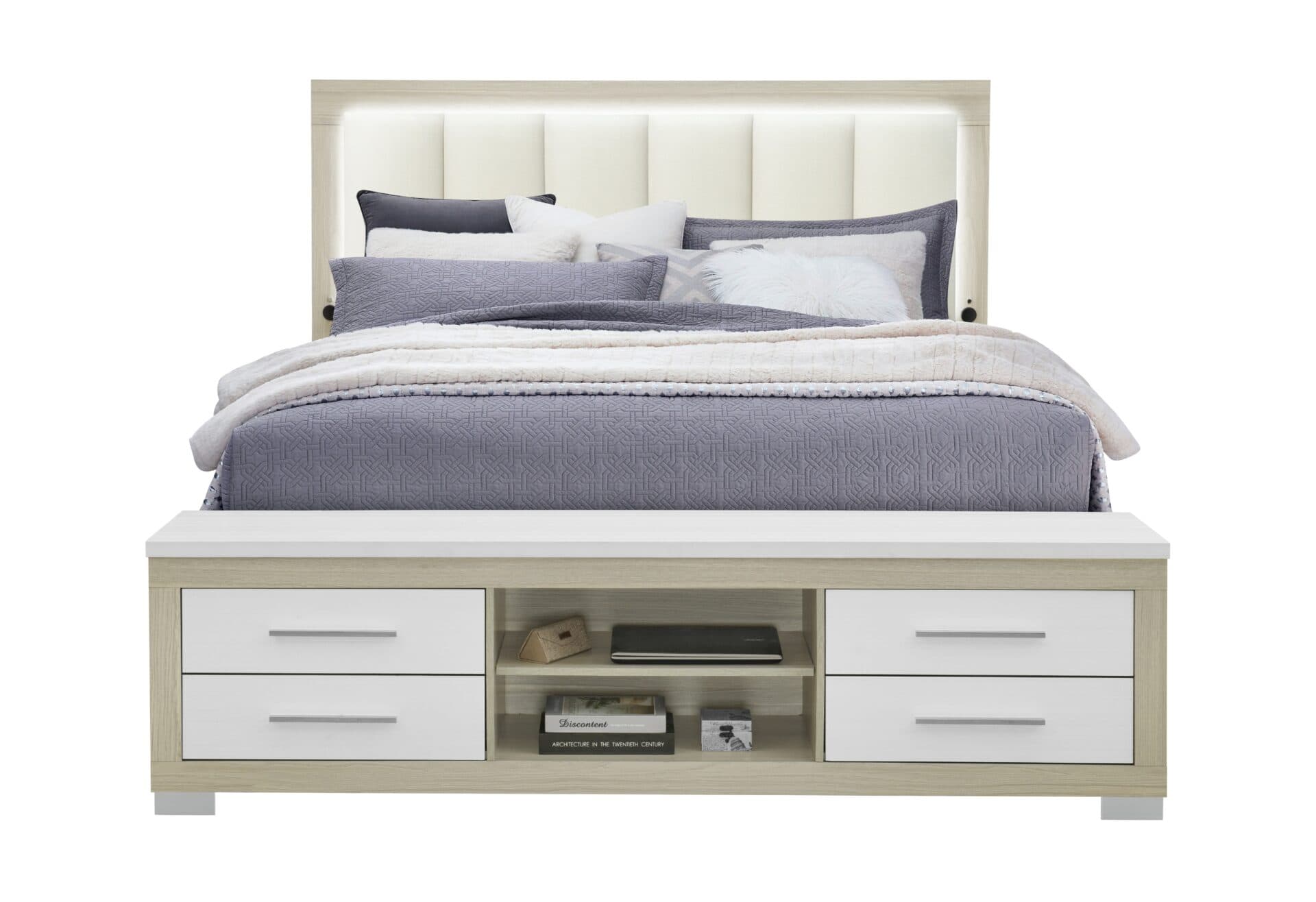 EMMA NATURAL/WHITE KING BED WITH LED AND USB