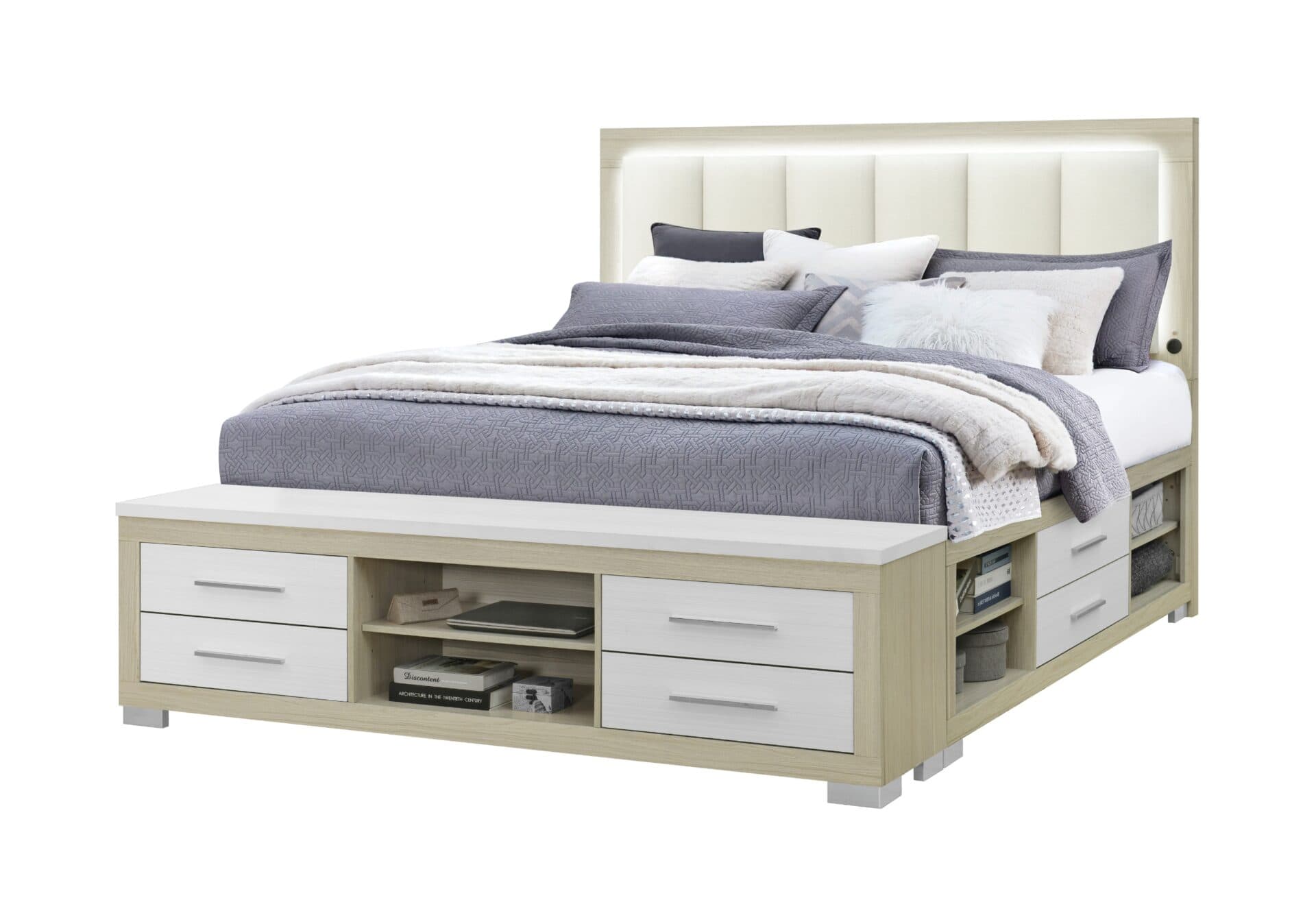 EMMA NATURAL/WHITE KING BED WITH LED AND USB - thumbnail 2