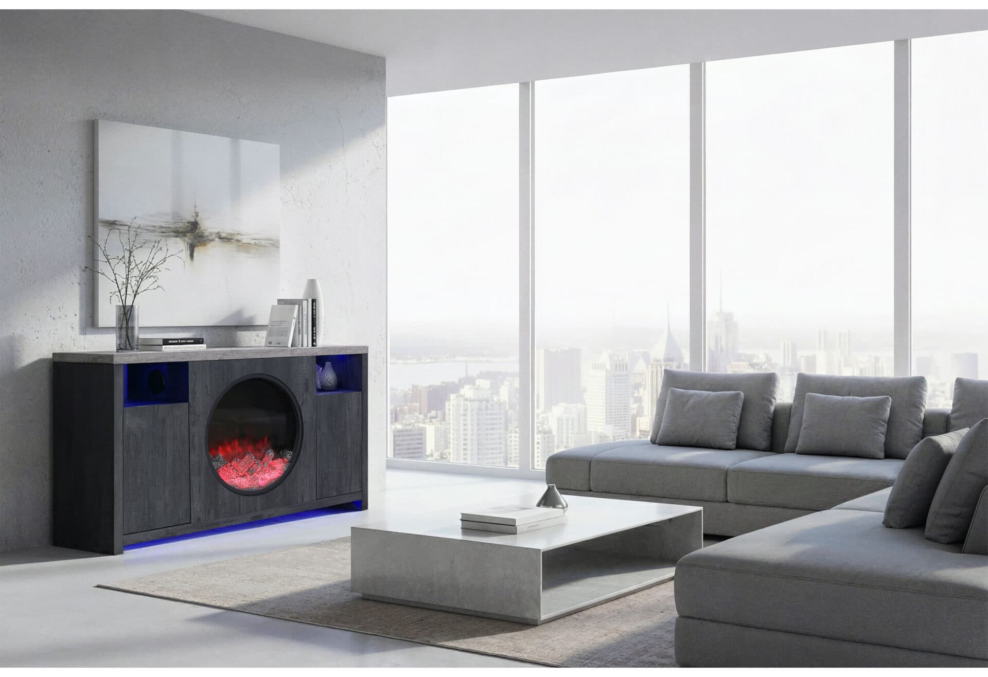 NYLA GREY 60″ ENTERTAINMENT UNIT WITH SPEAKERS AND LED