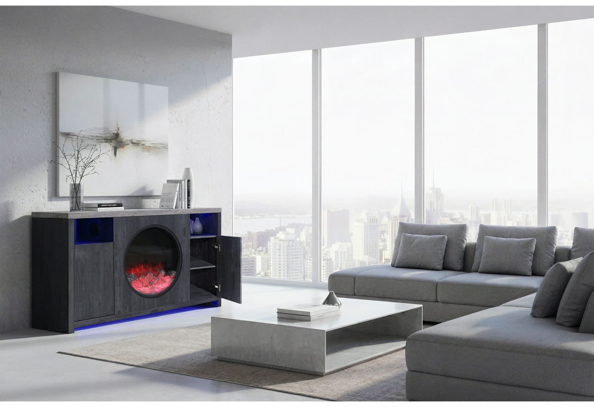 NYLA GREY 60″ ENTERTAINMENT UNIT WITH SPEAKERS AND LED - thumbnail 2