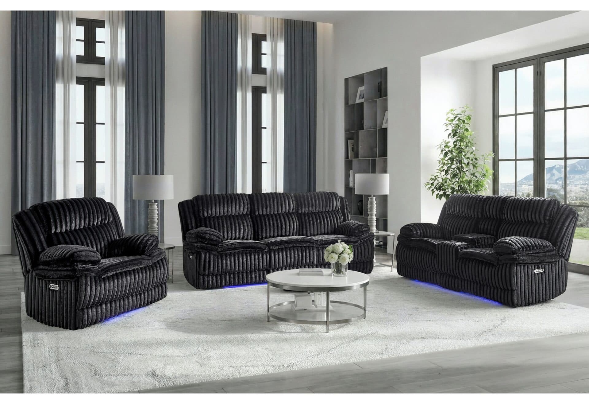 U8686 BLACK PWR REC SOFA W/ LED/PWR CONSOLE REC LOVESEAT W/LED