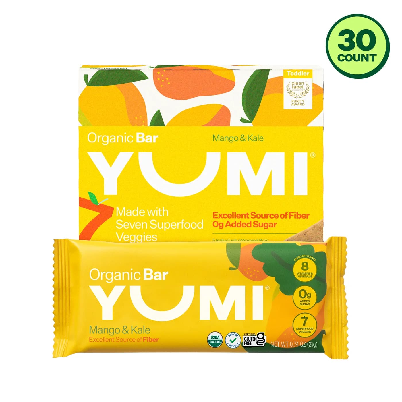 YUMI Organic Bar Bundle – Mango & Kale – 30 Count