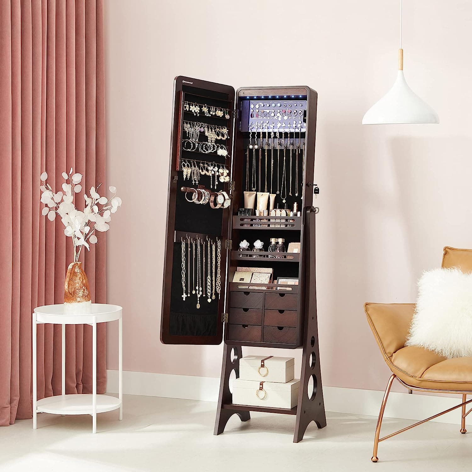Aria Jewelry Storage Full Length Mirror ~ Walnut