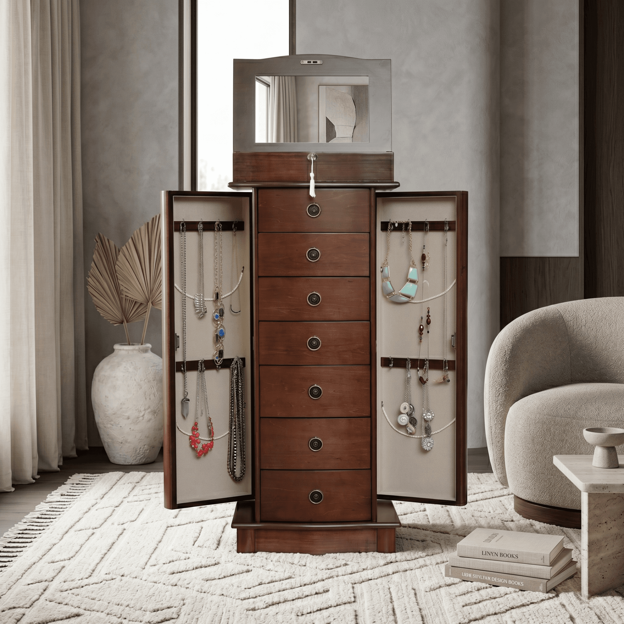 Naomi Jewelry Armoire ~ Walnut - thumbnail 2