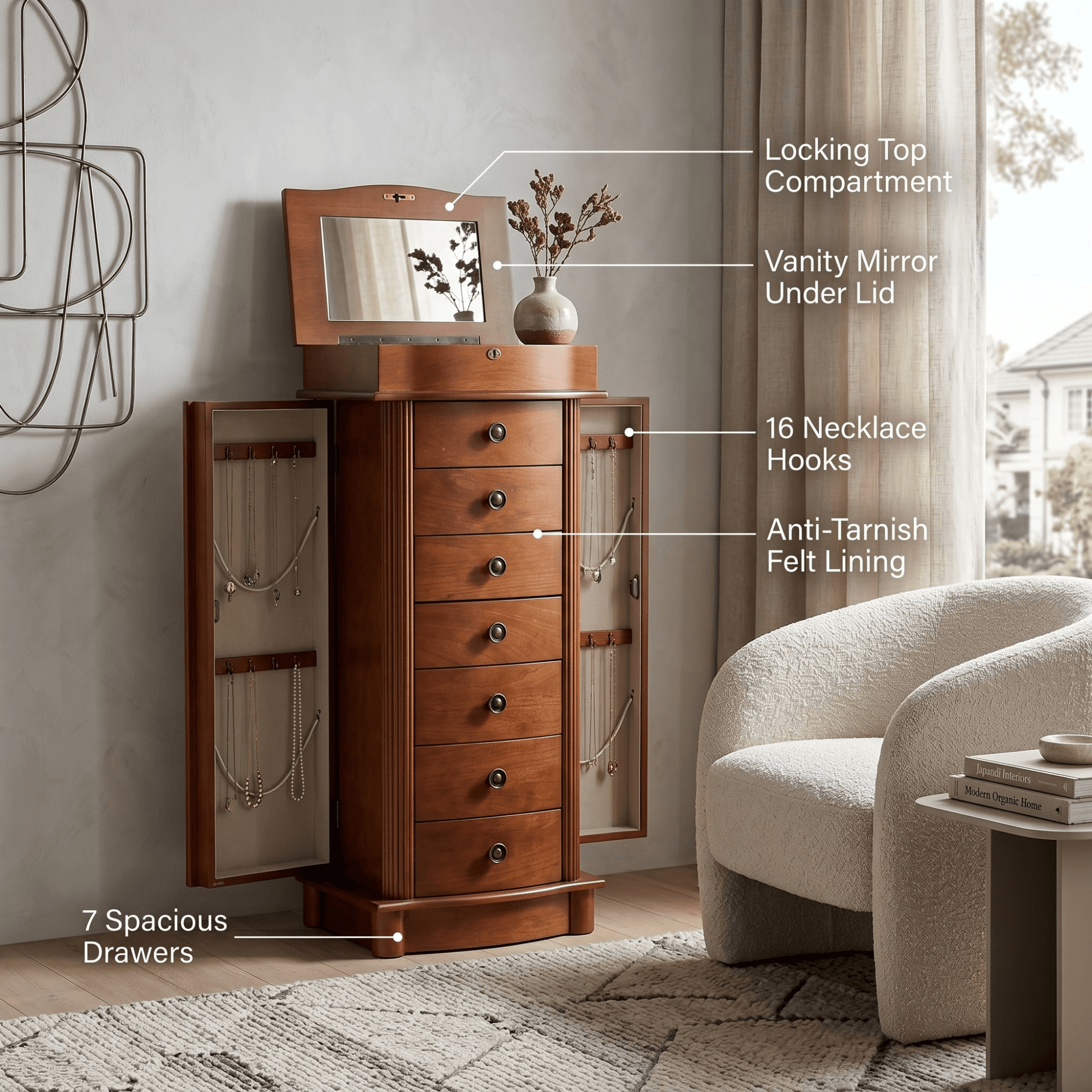 Naomi Jewelry Armoire ~ Walnut - thumbnail 4