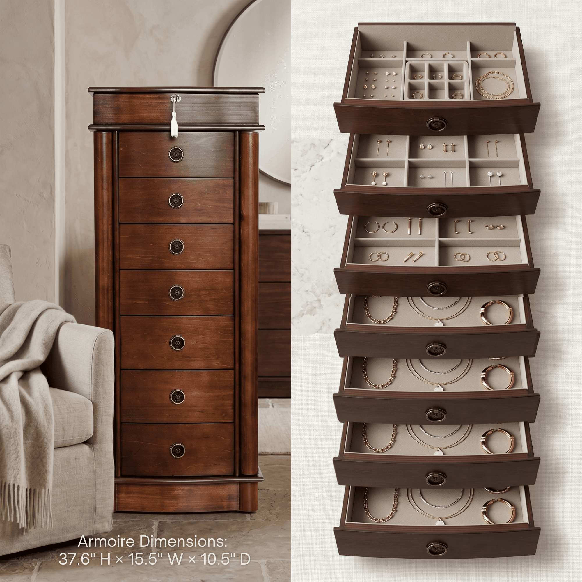 Naomi Jewelry Armoire ~ Walnut - thumbnail 6