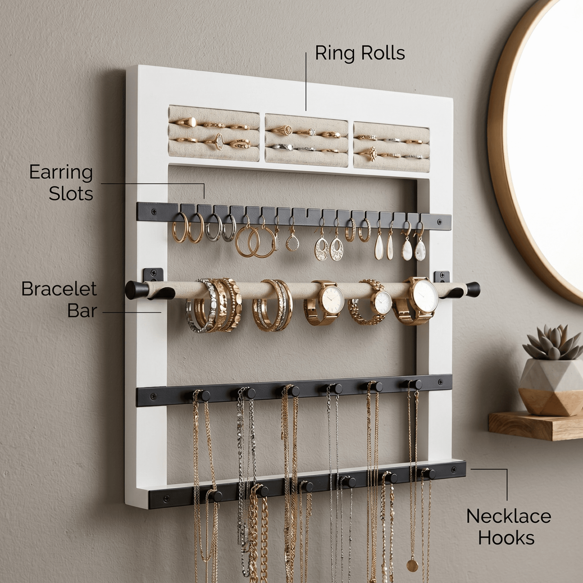 Tori Hanging Jewelry Display Organizer ~ White - thumbnail 3