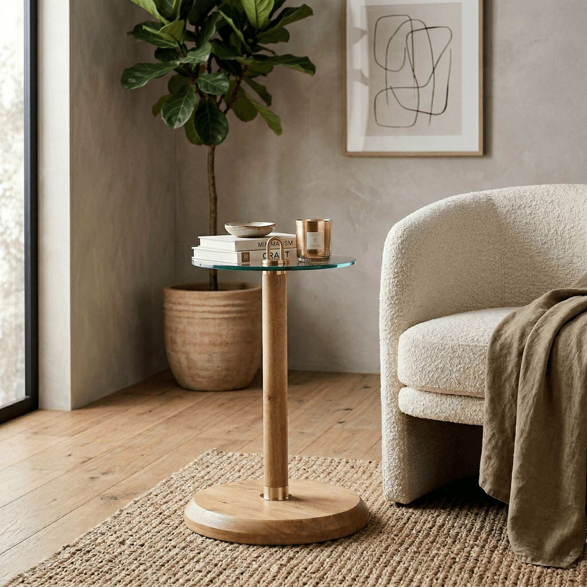 Durian Glass Top Side Table, Natural - thumbnail 5