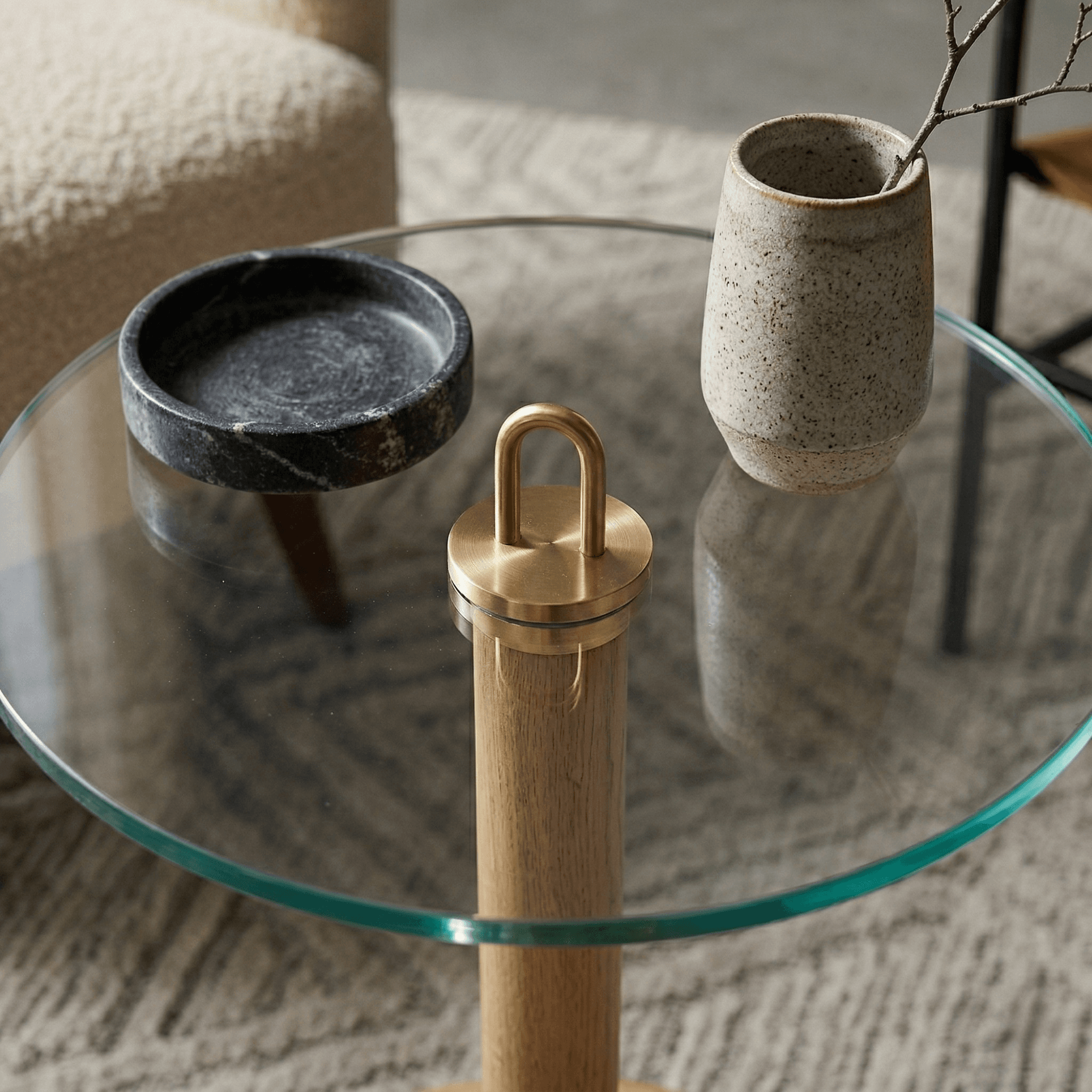 Durian Glass Top Side Table, Natural - thumbnail 3