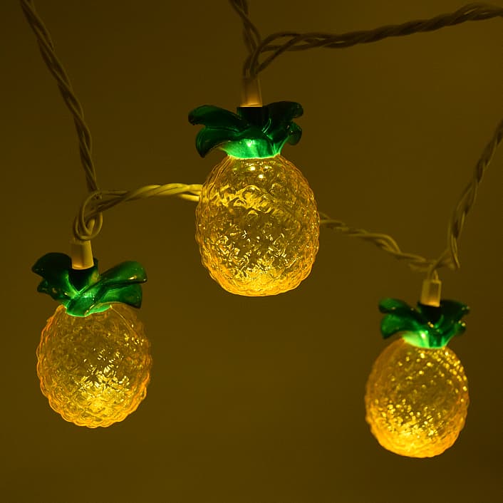 LED Yellow Pineapple String Lights with White Wire