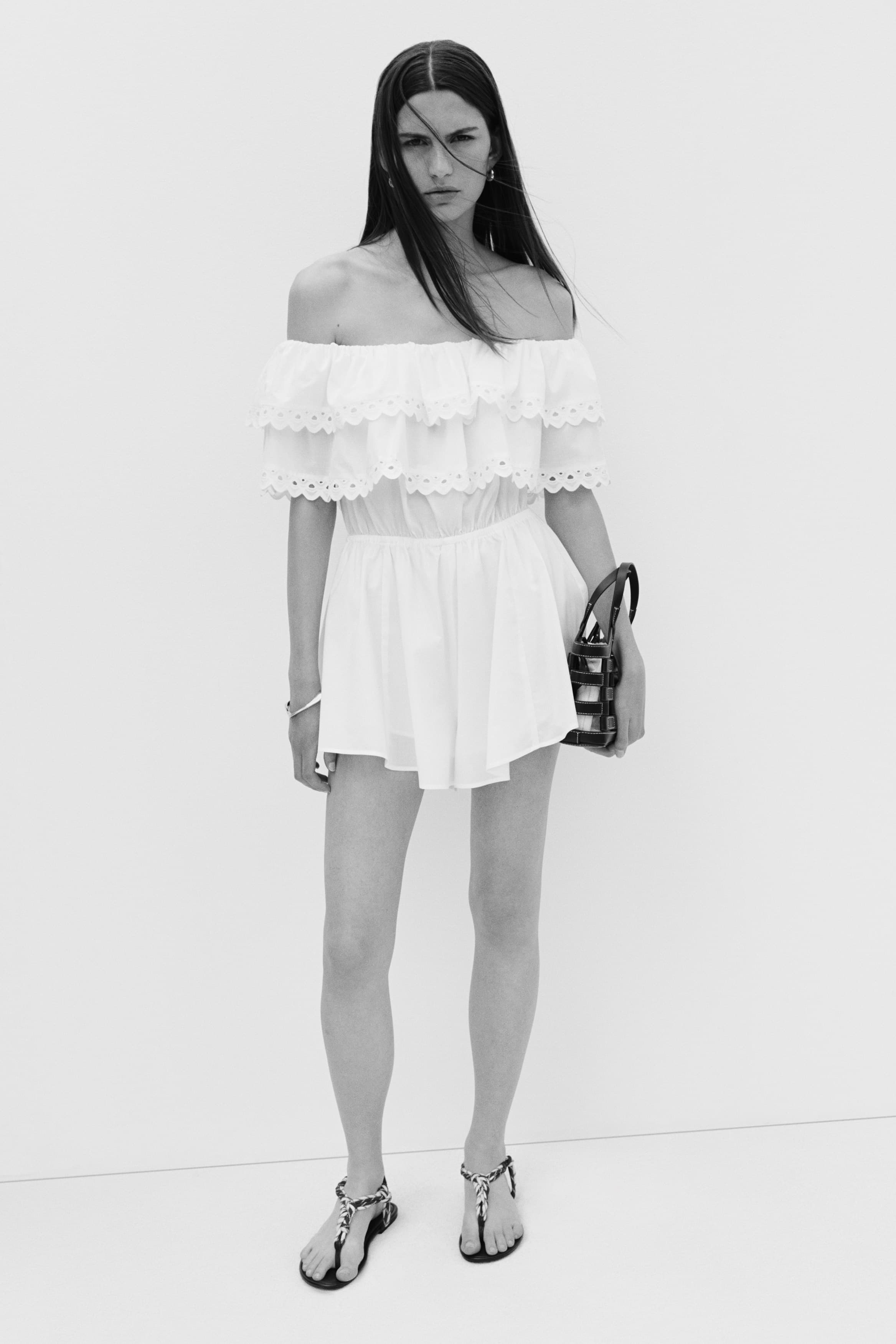 Off-the-Shoulder Romper with Eyelet Embroidery