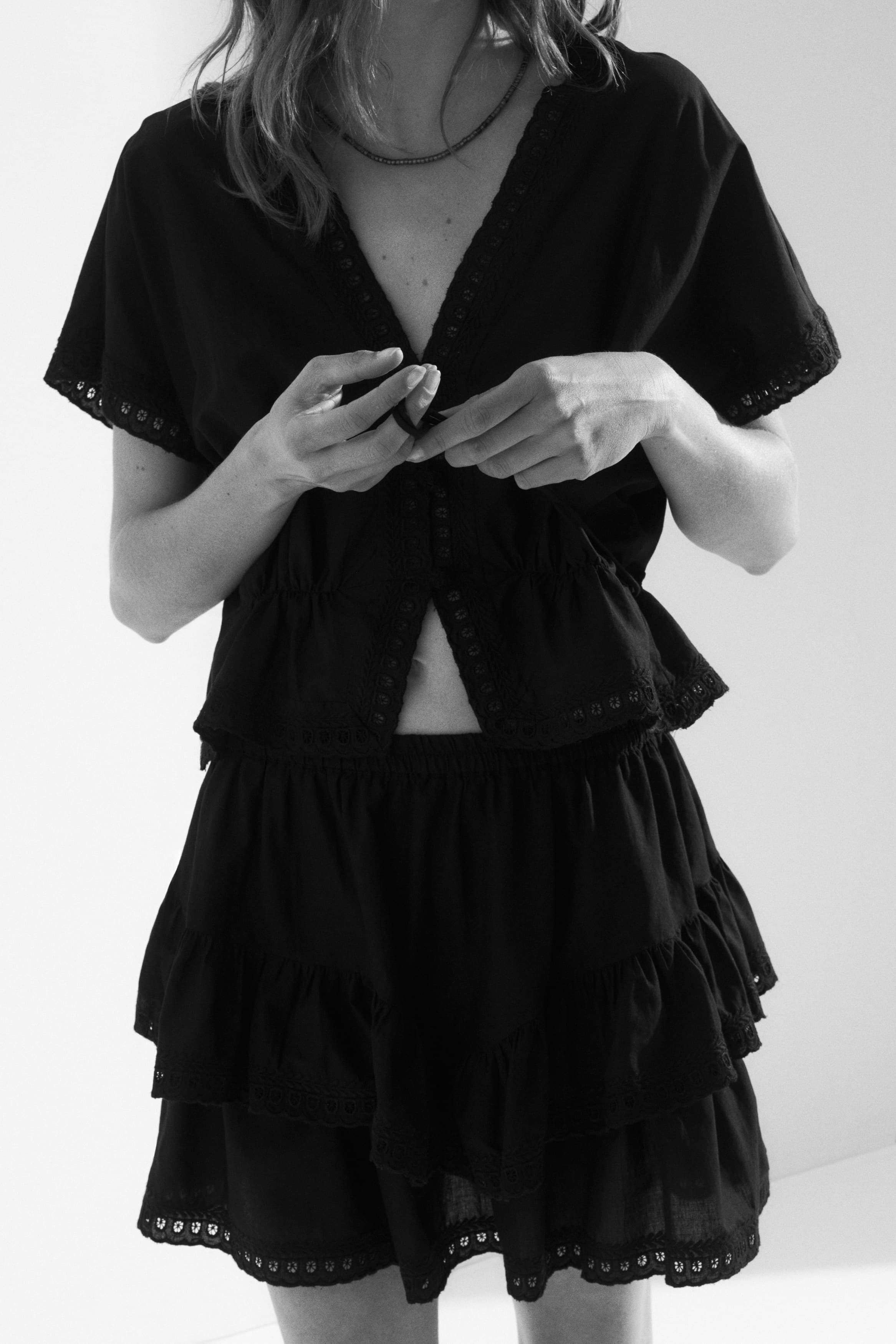 Tiered Skirt with Eyelet Embroidery