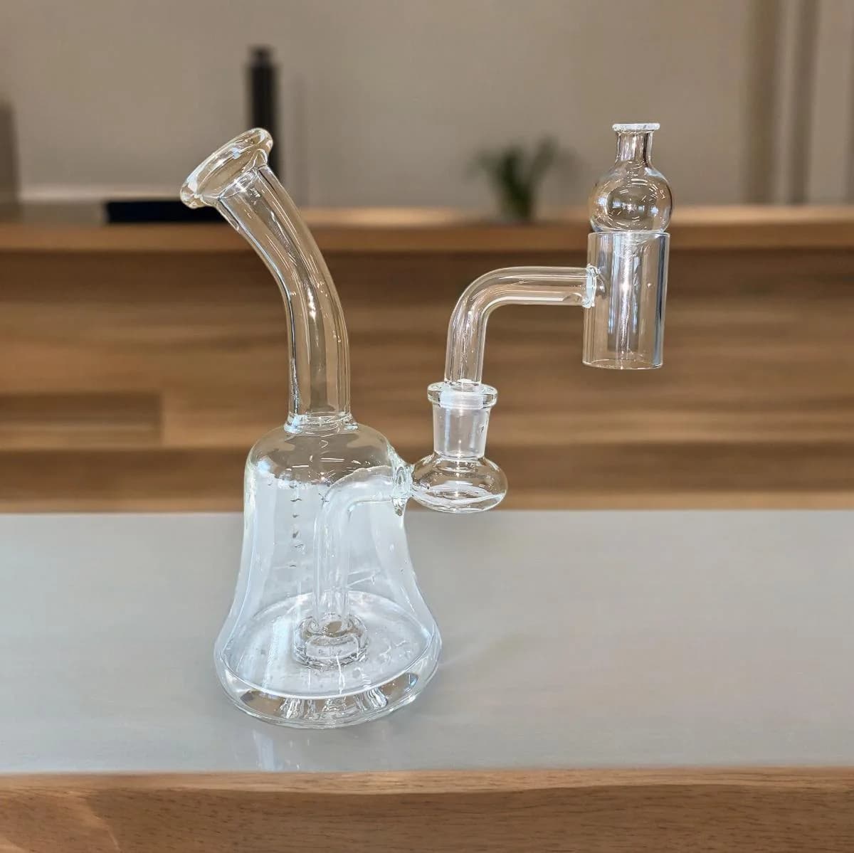 v4 & v5 10mm & 14mm male 90°/45° Bottomless Quartz Banger & Glass Carb Cap - thumbnail 5