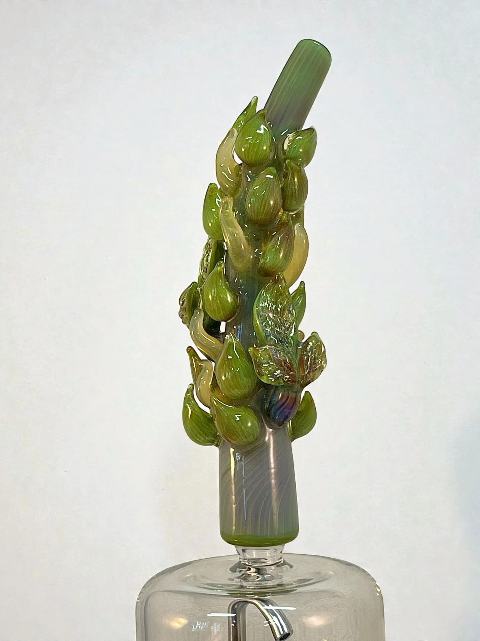 Hand-Blown Green Hemp Leaf 14mm Female Extender for Nice Dreamz Fogger | Mr. Gray Glass - thumbnail 5