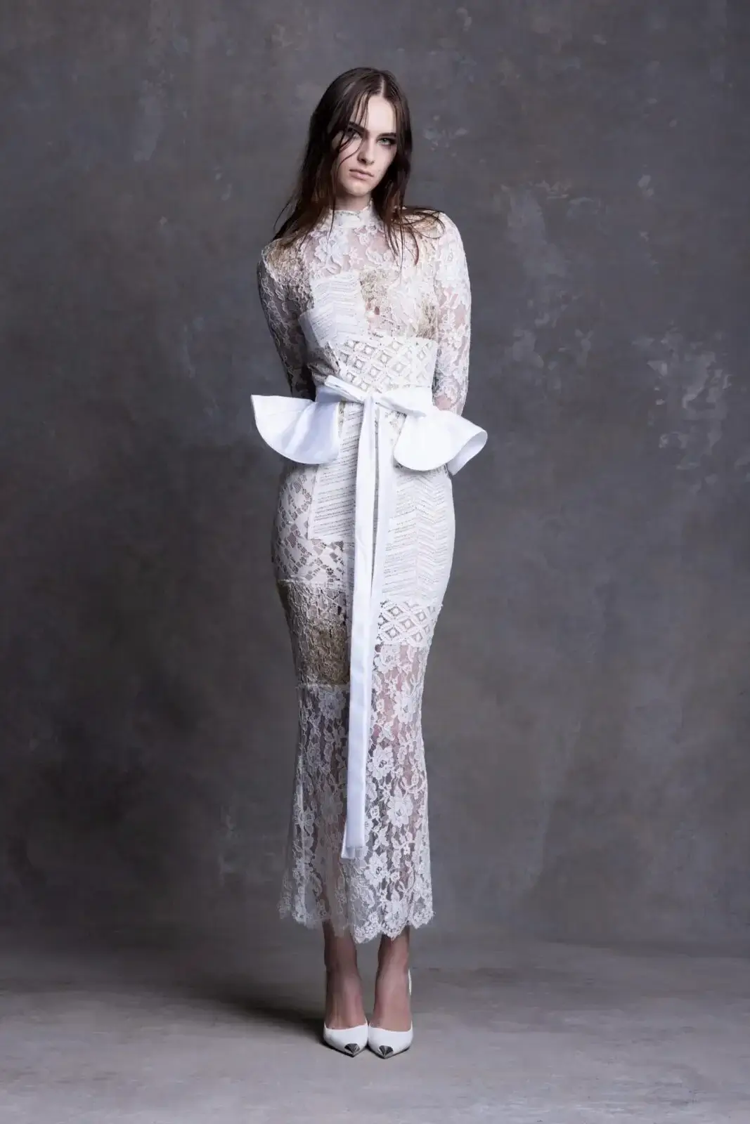 IRFE White Patchwork  Lace  <p>Evening Dress