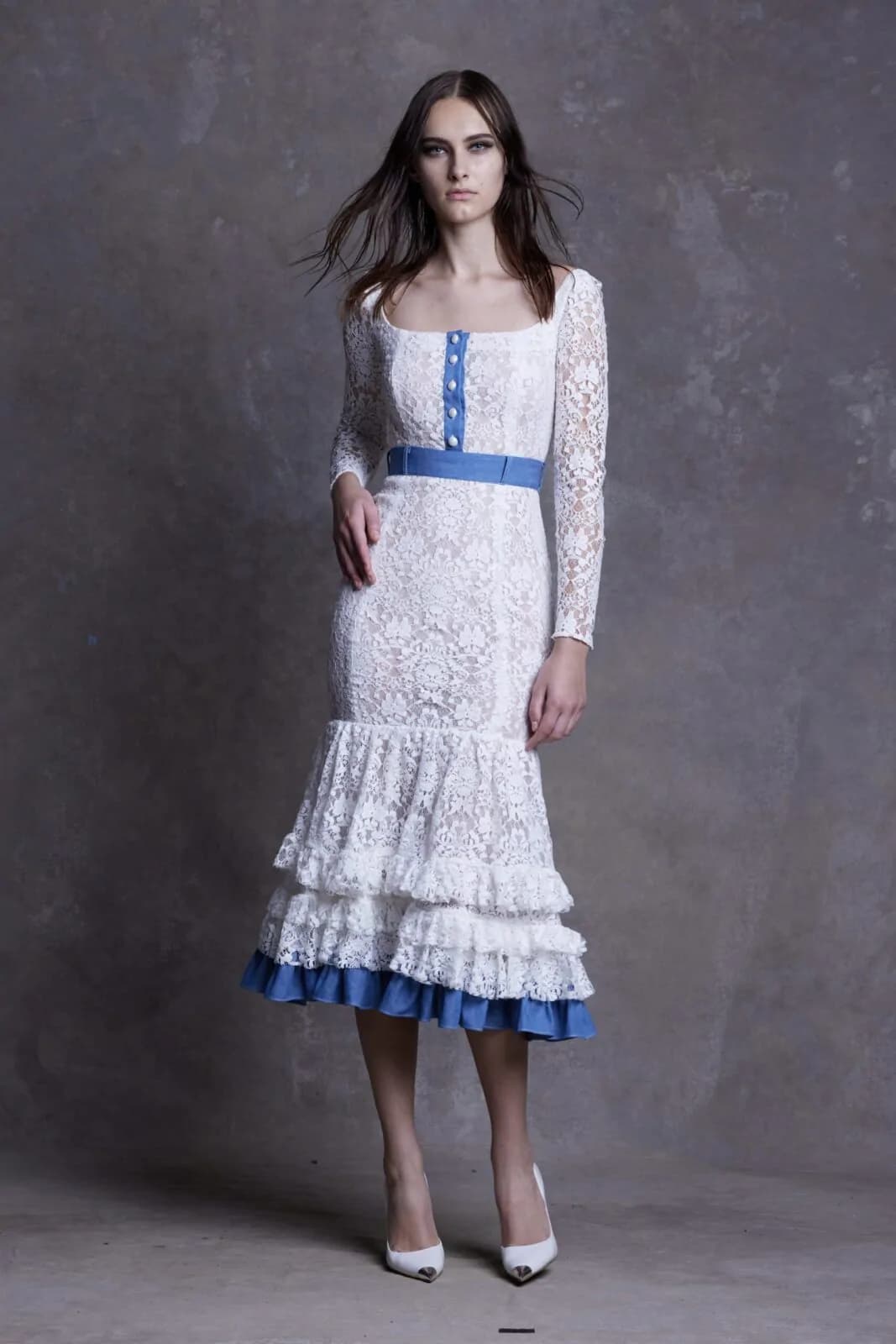 IRFE White  Denim Flounce <p>Lace Dress - thumbnail 2