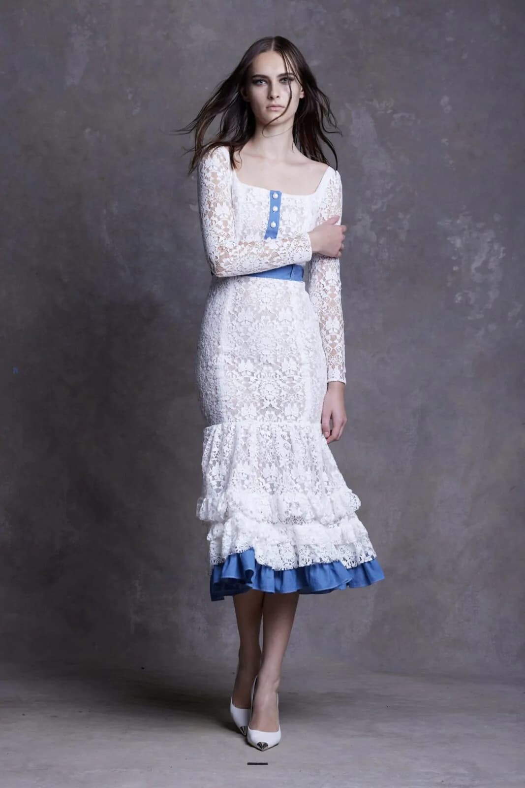 IRFE White  Denim Flounce <p>Lace Dress - thumbnail 3