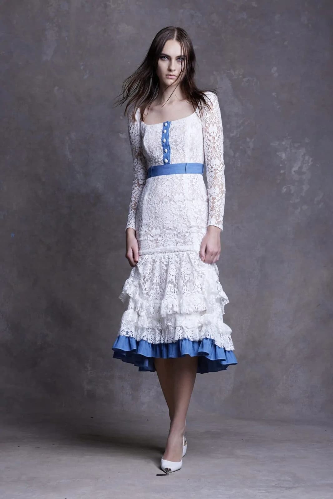 IRFE White  Denim Flounce <p>Lace Dress - thumbnail 6