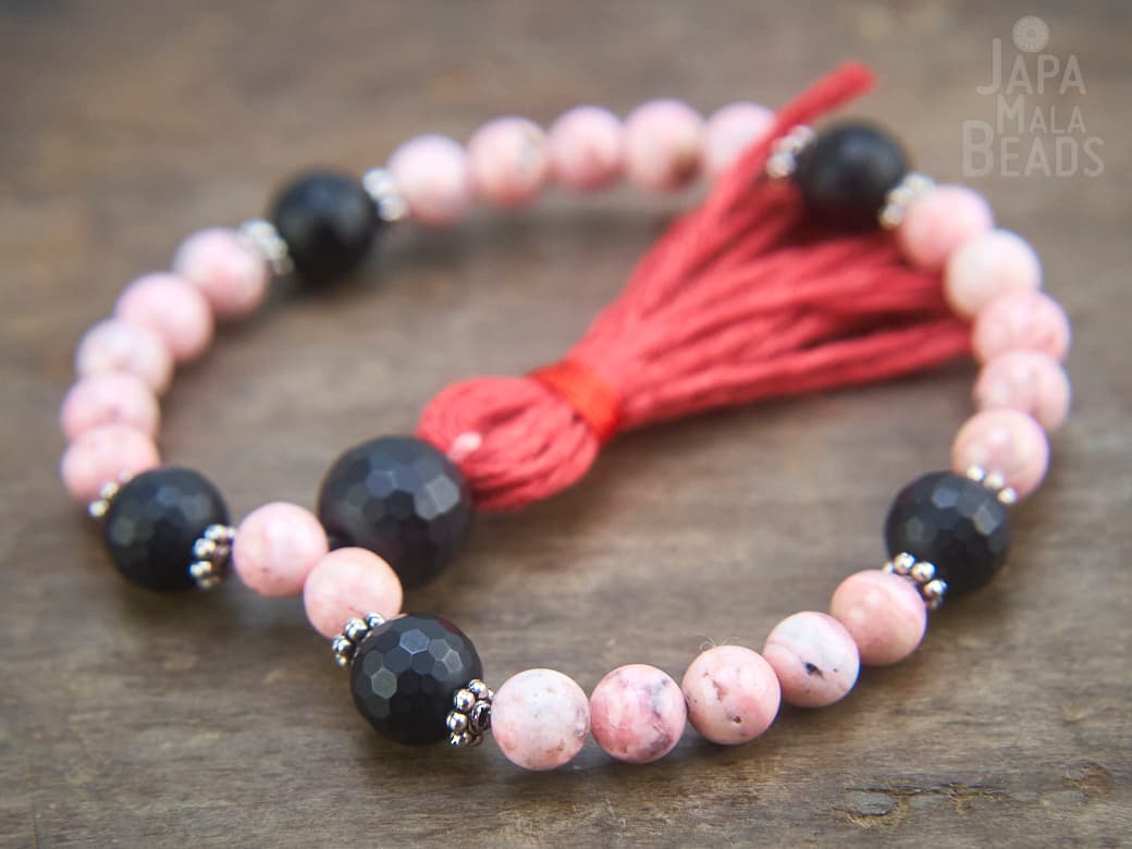 Rhodonite and Onyx Wrist Mala