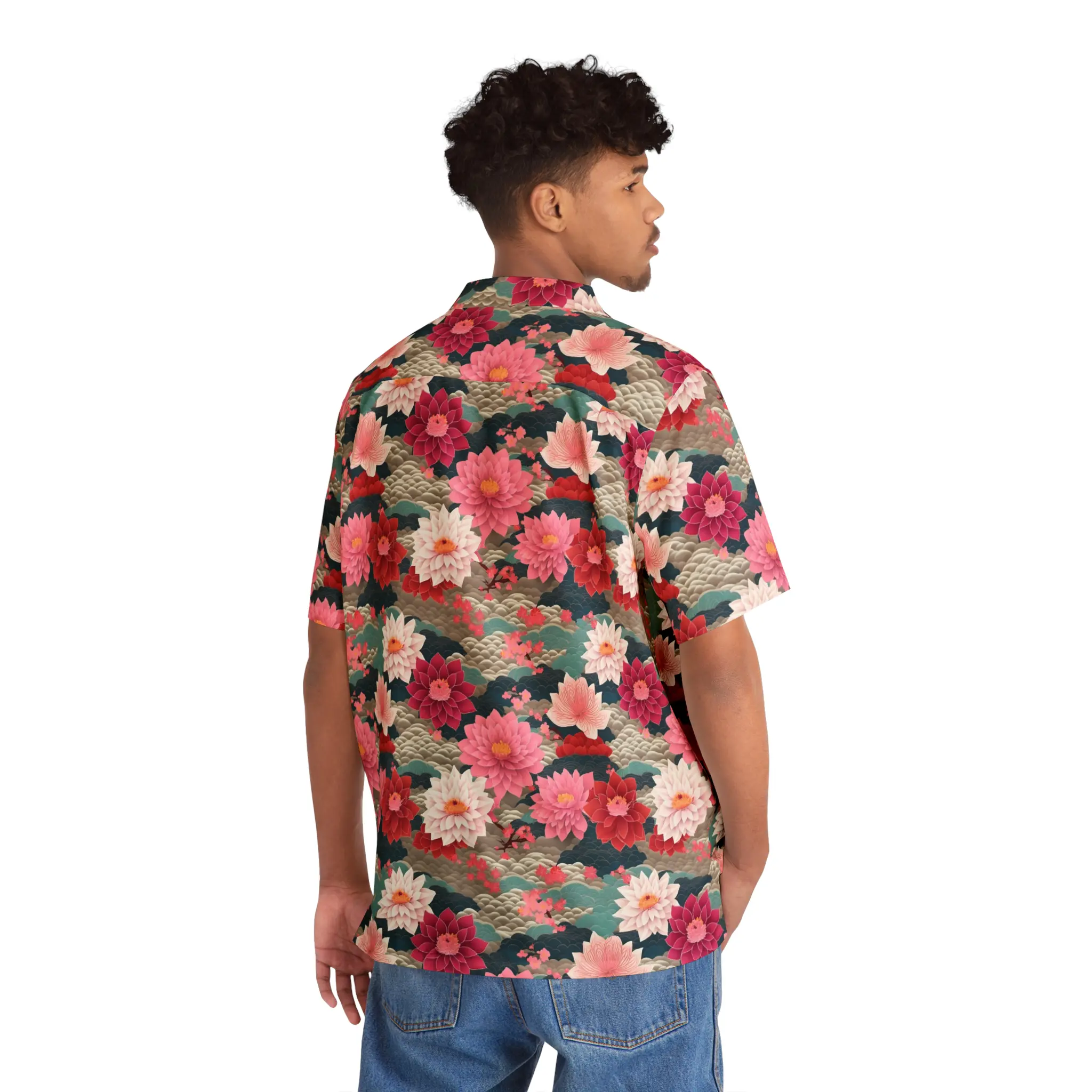 Colorful Peonies Hawaiian Button Down Shirt - thumbnail 4