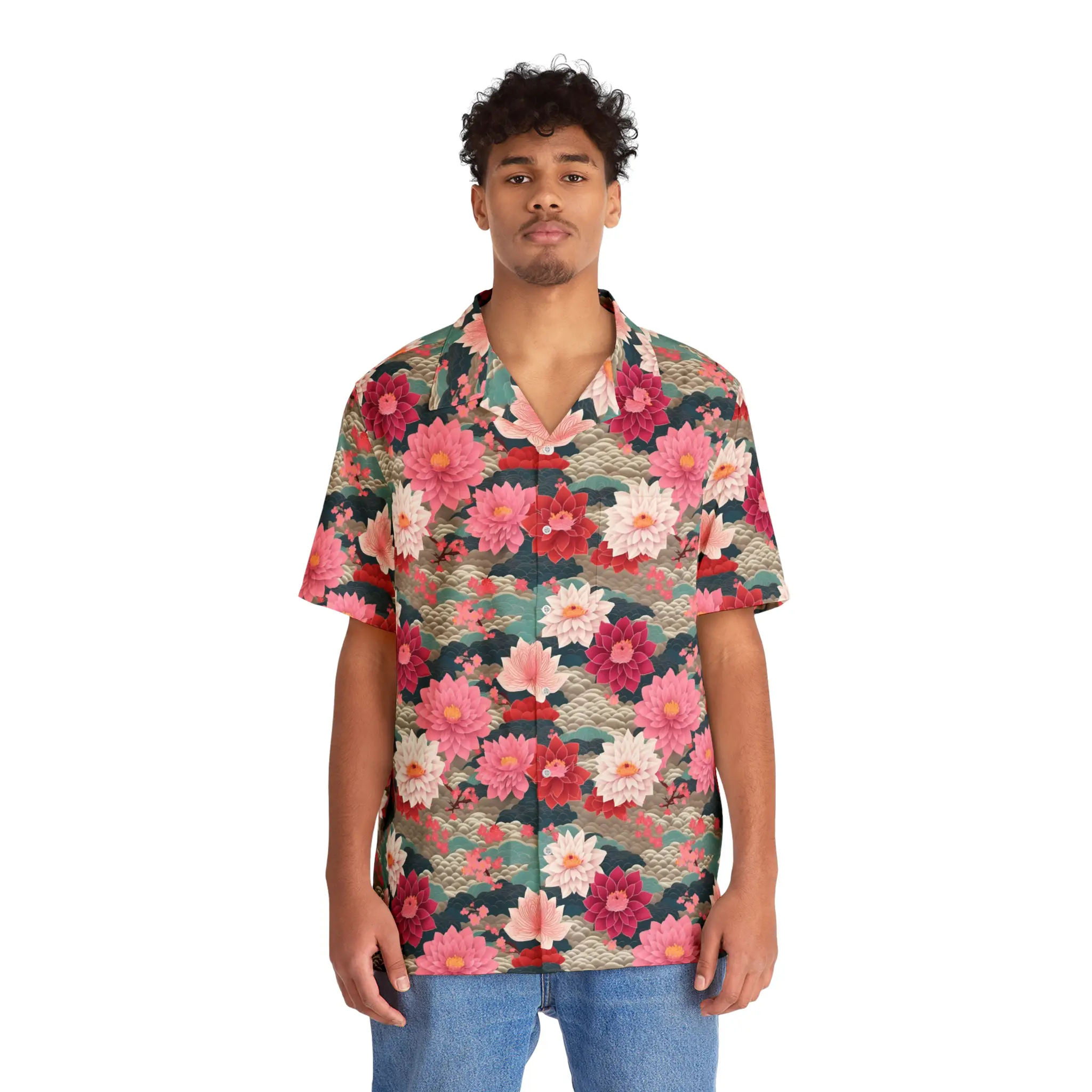 Colorful Peonies Hawaiian Button Down Shirt - thumbnail 3