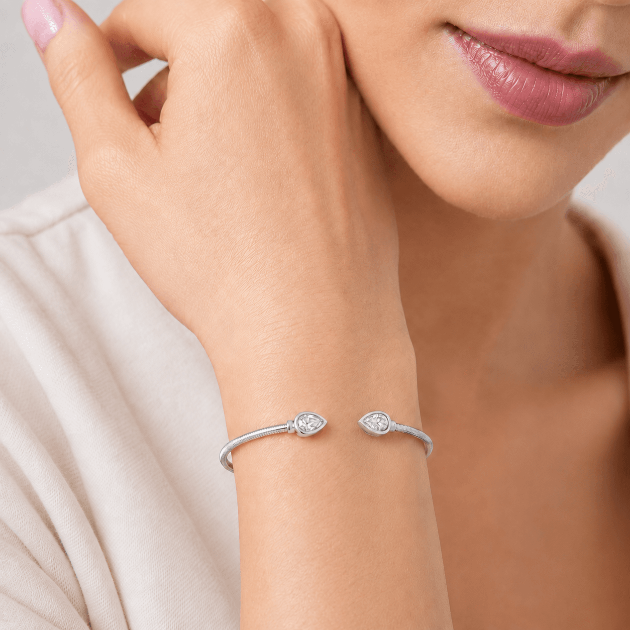 Lab Pear Cut Diamond Bezel Bangle Bracelet (0.75cttw) - thumbnail 2