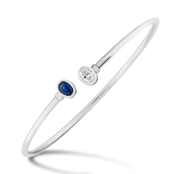 Lab Oval Cut Diamond & Sapphire Bezel Bangle Bracelet (1cttw)