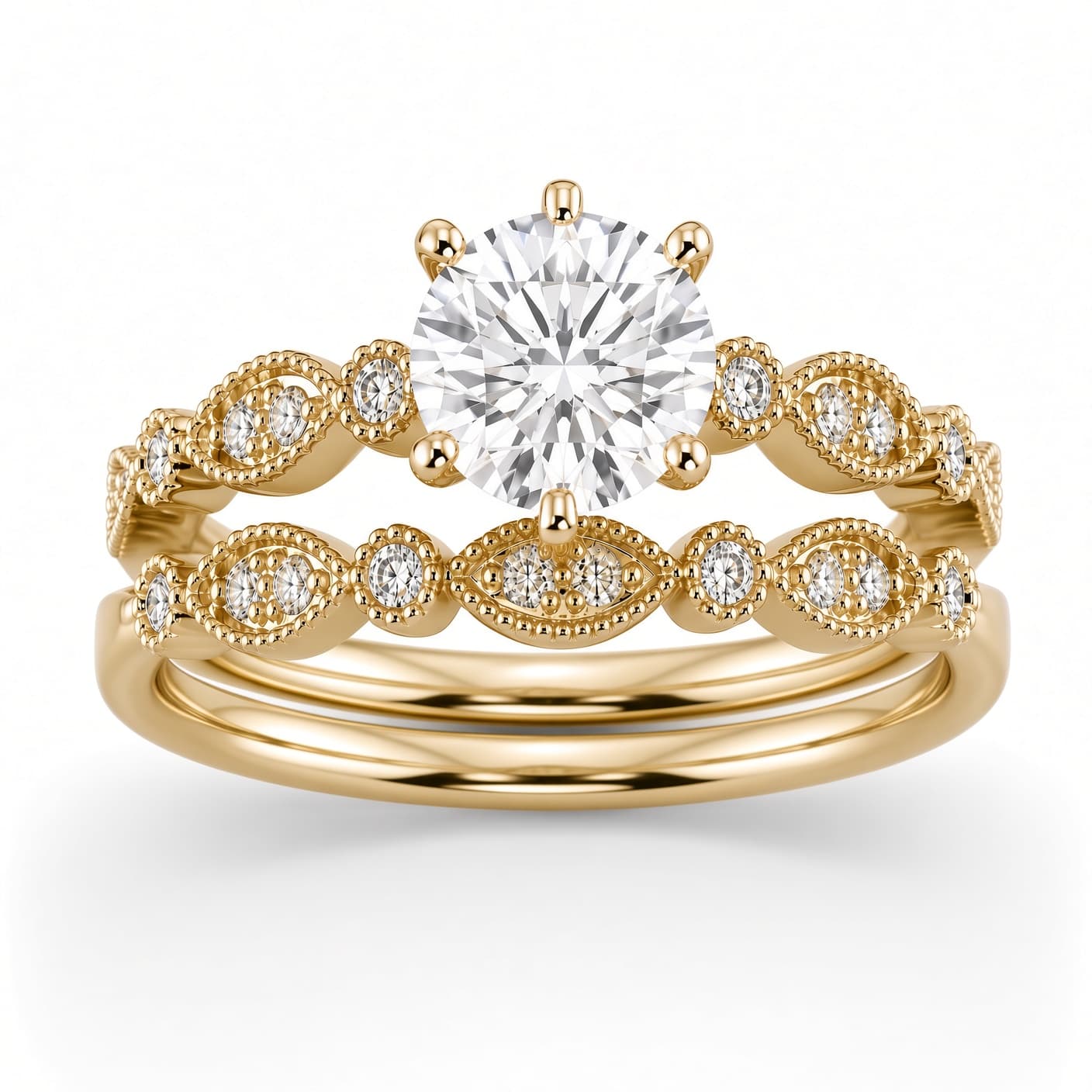Round Diamond Milgrain Wedding Set (GIA Certified 1 1/5cttw)