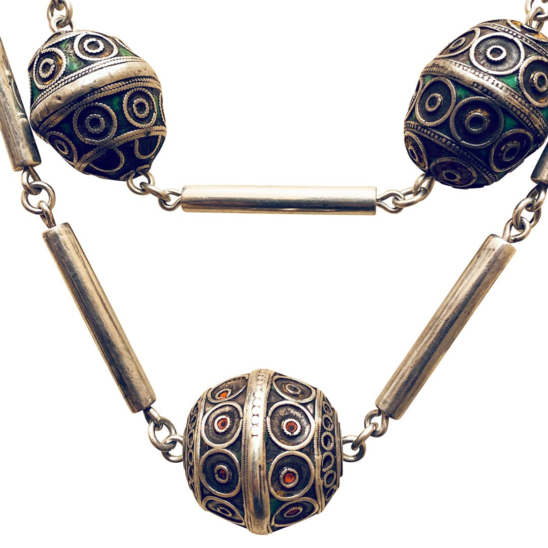 Silver and Enamel Tiznit Bead Necklace - thumbnail 2