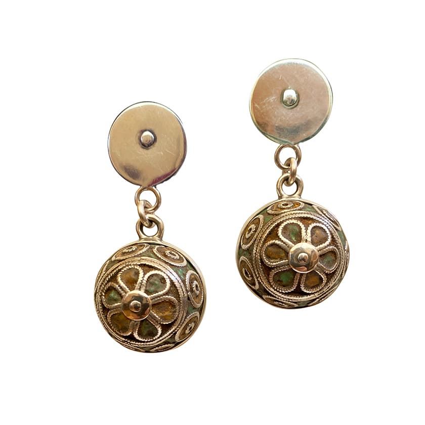 Traditional Tiznit Enamel And Silver Bead Earrings