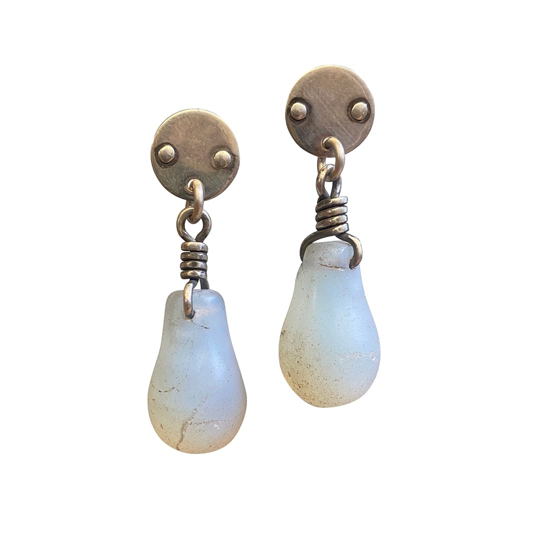 Mali White Translucent Glass Bead Earrings