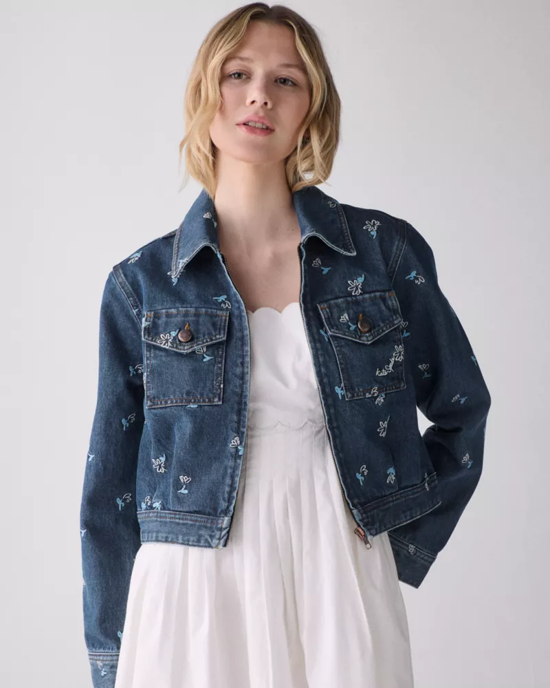 Vibrant Buds Embroidered Denim Jacket - thumbnail 2