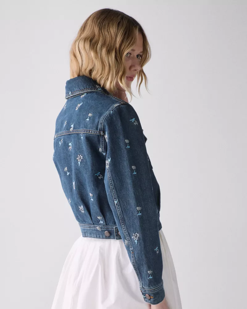 Vibrant Buds Embroidered Denim Jacket - thumbnail 4