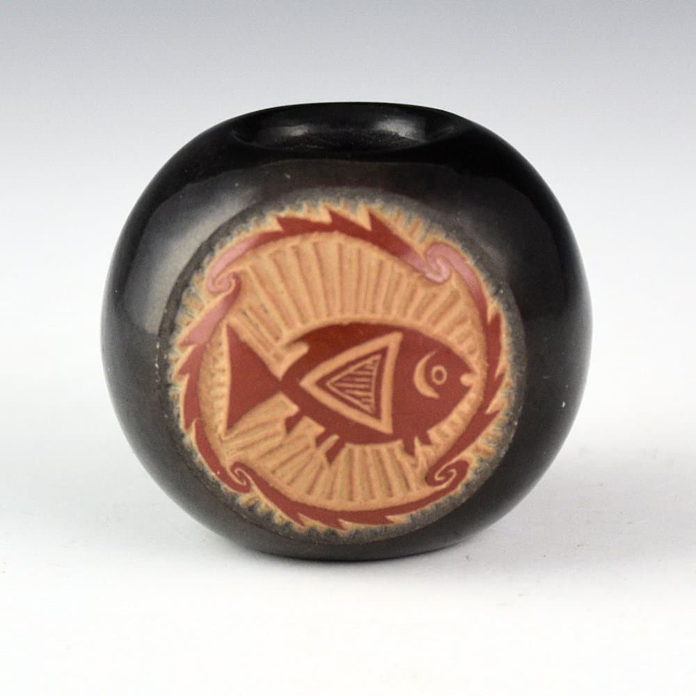 Lonewolf, Joseph – Black and Red Bowl with Mimbres Fish (1972)