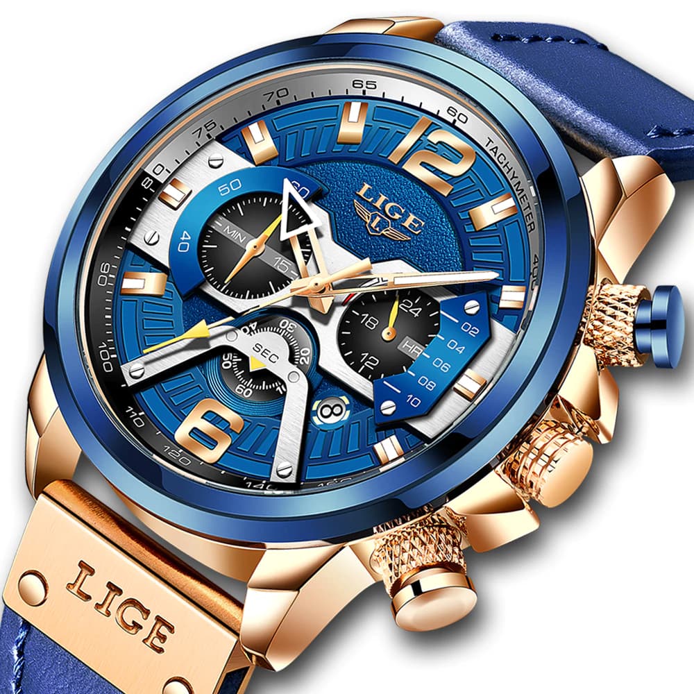LIGE 8917 Casual Military Leather Wrist Watch