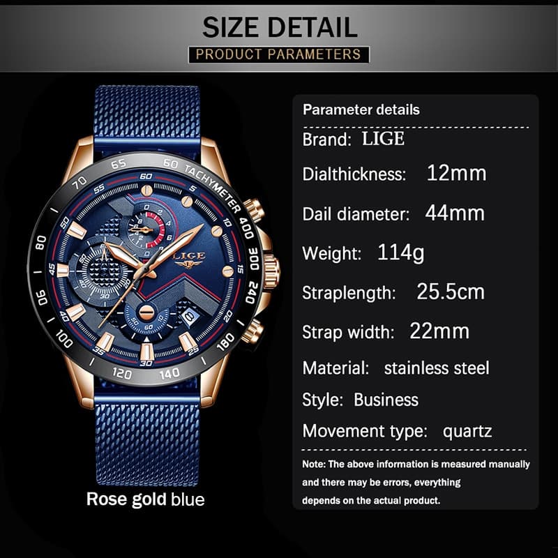 LIGE 9929 Waterproof Blue Quartz Watch - thumbnail 6