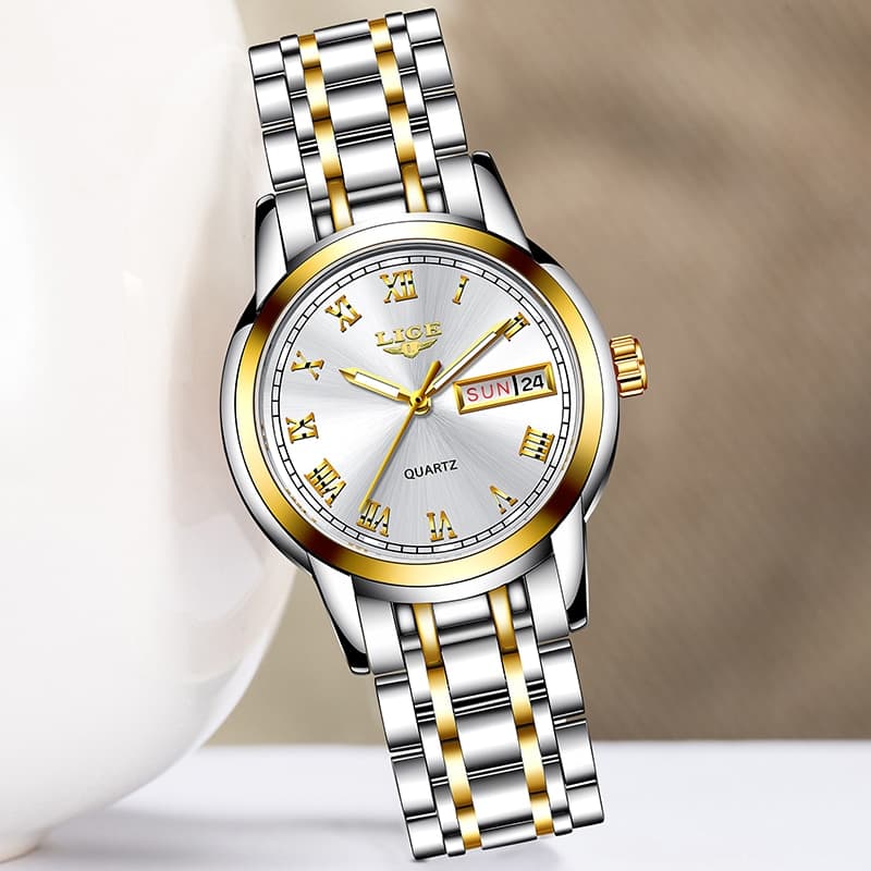 LIGE 10007 Creative Steel Bracelet Watch (Gold Edition) - thumbnail 4