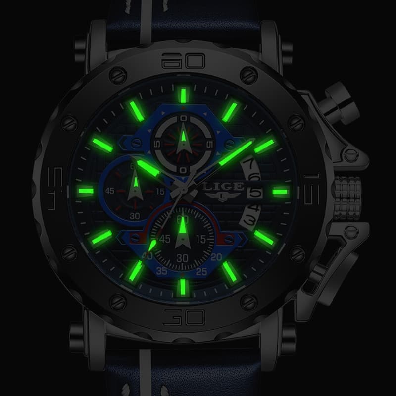 LIGE 9996 Big Dial Leather Watch - thumbnail 3