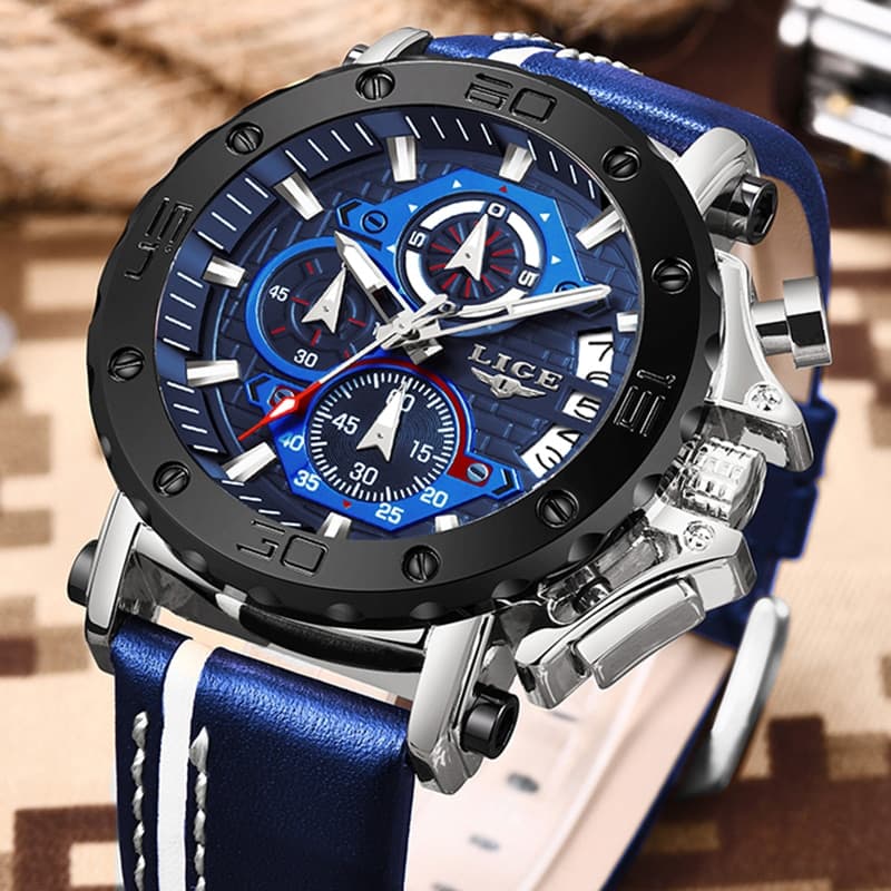 LIGE 9996 Big Dial Leather Watch - thumbnail 4
