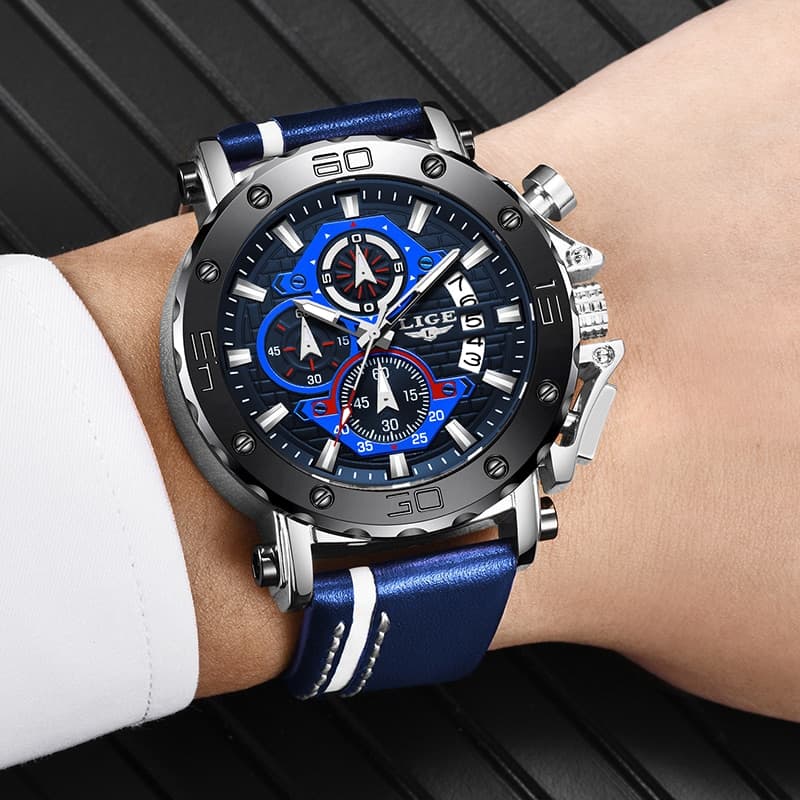 LIGE 9996 Big Dial Leather Watch - thumbnail 5