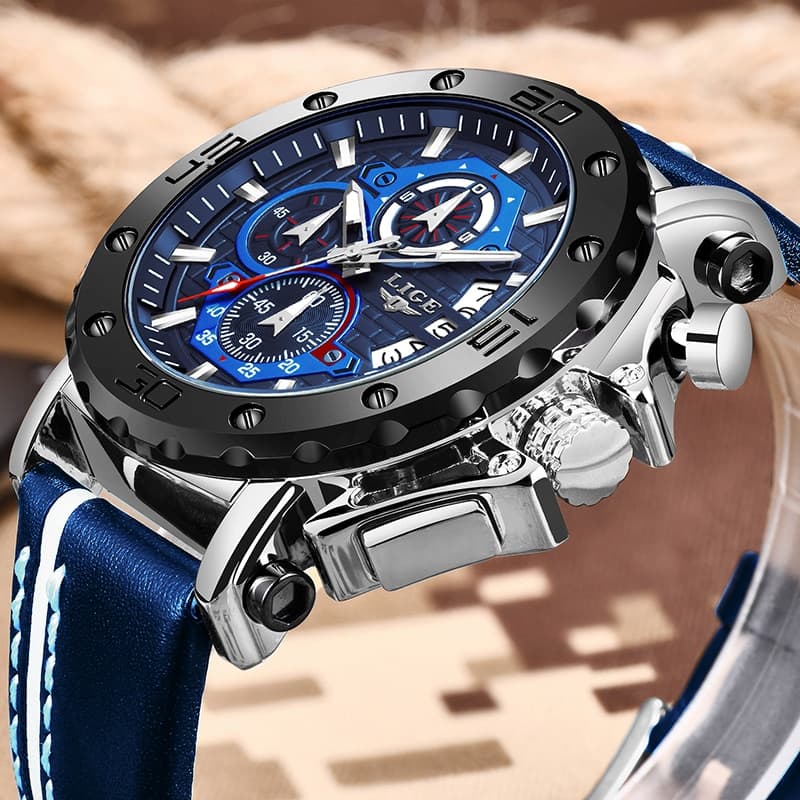 LIGE 9996 Big Dial Leather Watch - thumbnail 2