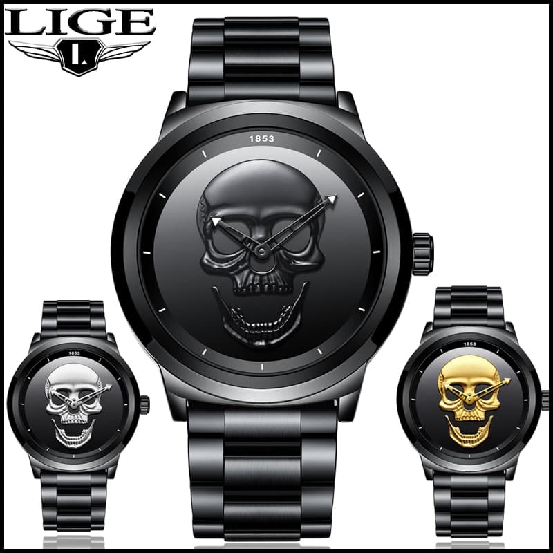 LIGE Skull Watch – LIGE9876 Punk 3D Skull Men Watch - thumbnail 2