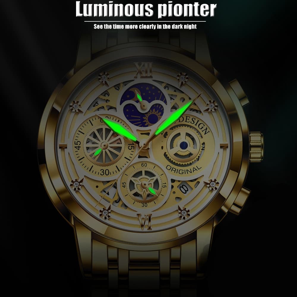 LIGE 8942 Luxury Gold Stainless Steel Watch - thumbnail 3