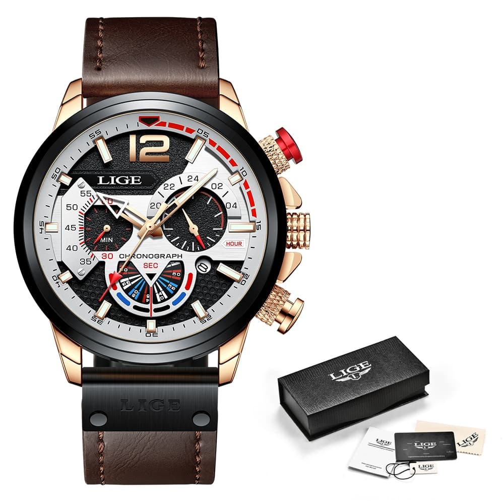LIGE 8959 Mens Leather Quartz Watch - thumbnail 5