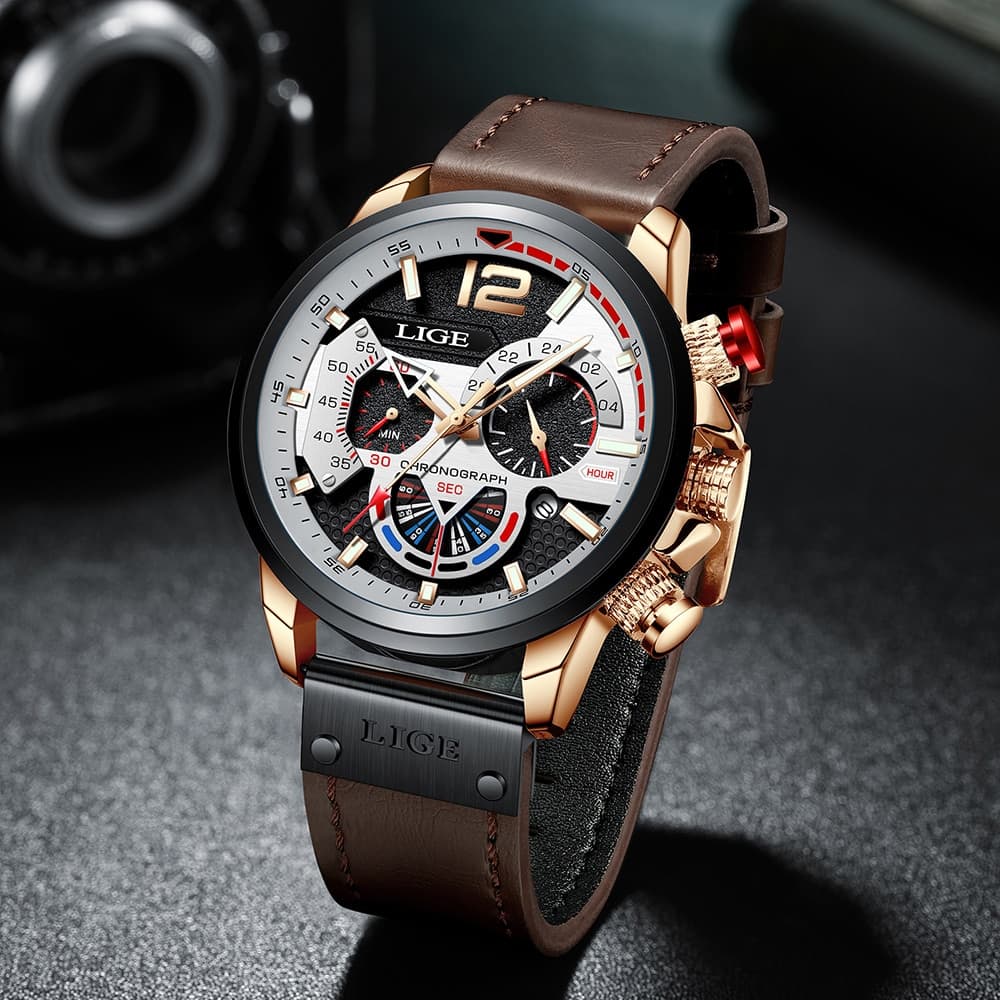 LIGE 8959 Mens Leather Quartz Watch - thumbnail 2