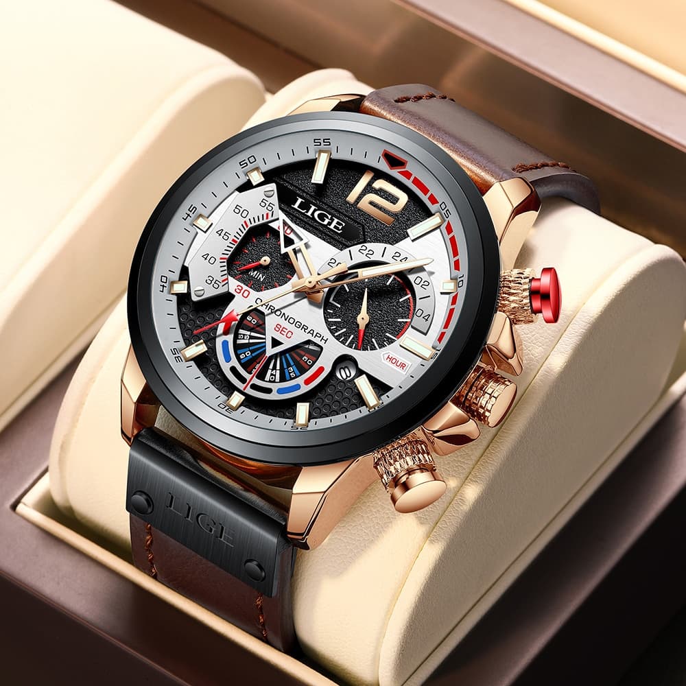 LIGE 8959 Mens Leather Quartz Watch - thumbnail 3