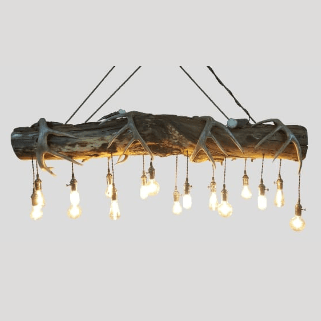 Rustic Log & Whitetail Deer Antler Chandelier