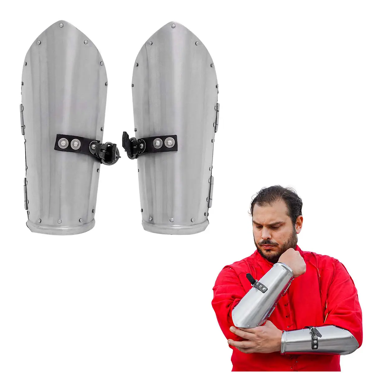 14th–15th Century Warrior Bracers | Steel Forearm Armor with Suede Lining - thumbnail 4