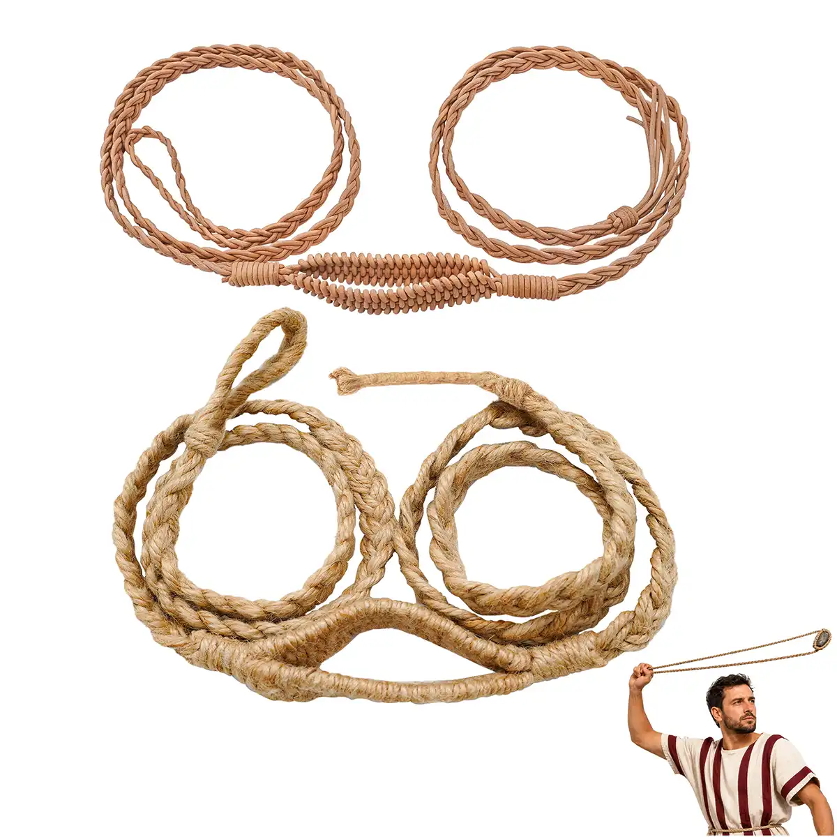 Balearic Sling Set – Leather & Roman Jute Slingshot